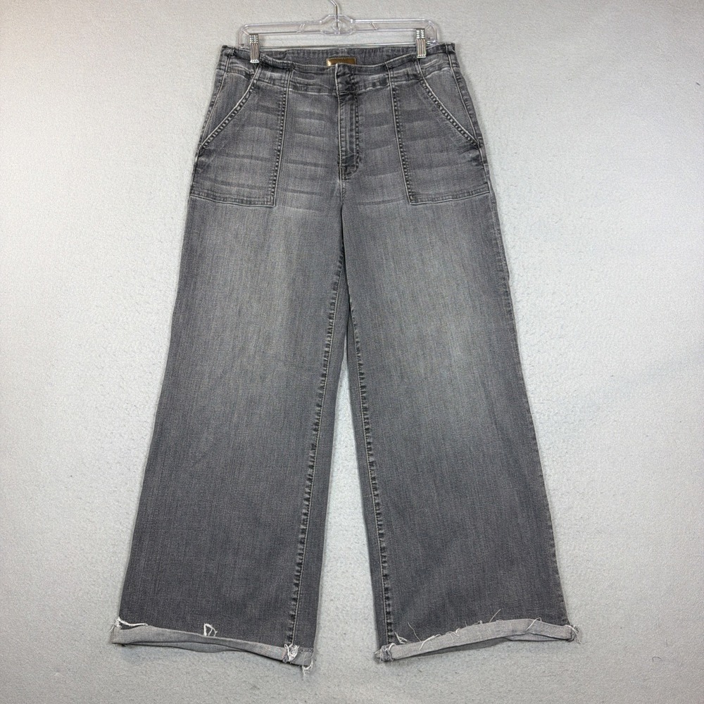 Kut from the Kloth Meg Wide Leg High Rise Jean Women Size 12 Black Wash Grunge